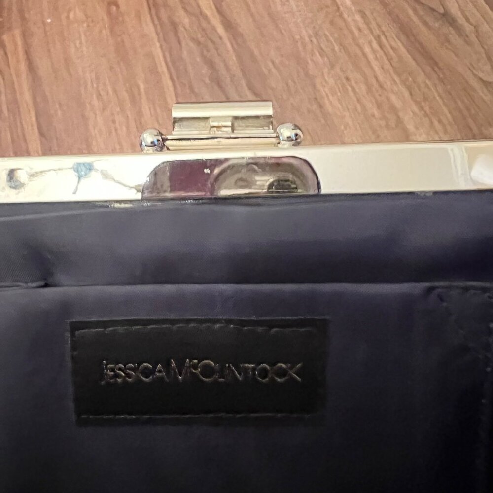 Jessica McClintock Y2K Black Clutch Shoulder Bag Evening Silver Drop Chain Strap - Picture 5 of 10